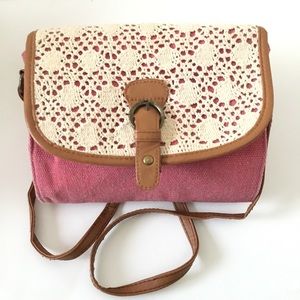 Payless Pink/Beige/Brown Leather Crossbody Purse